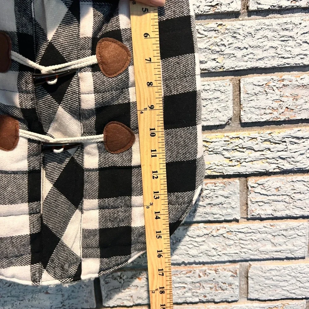 Buffalo Plaid Dog Parka Faux Fur Hood Toggle Vest Black White Medium